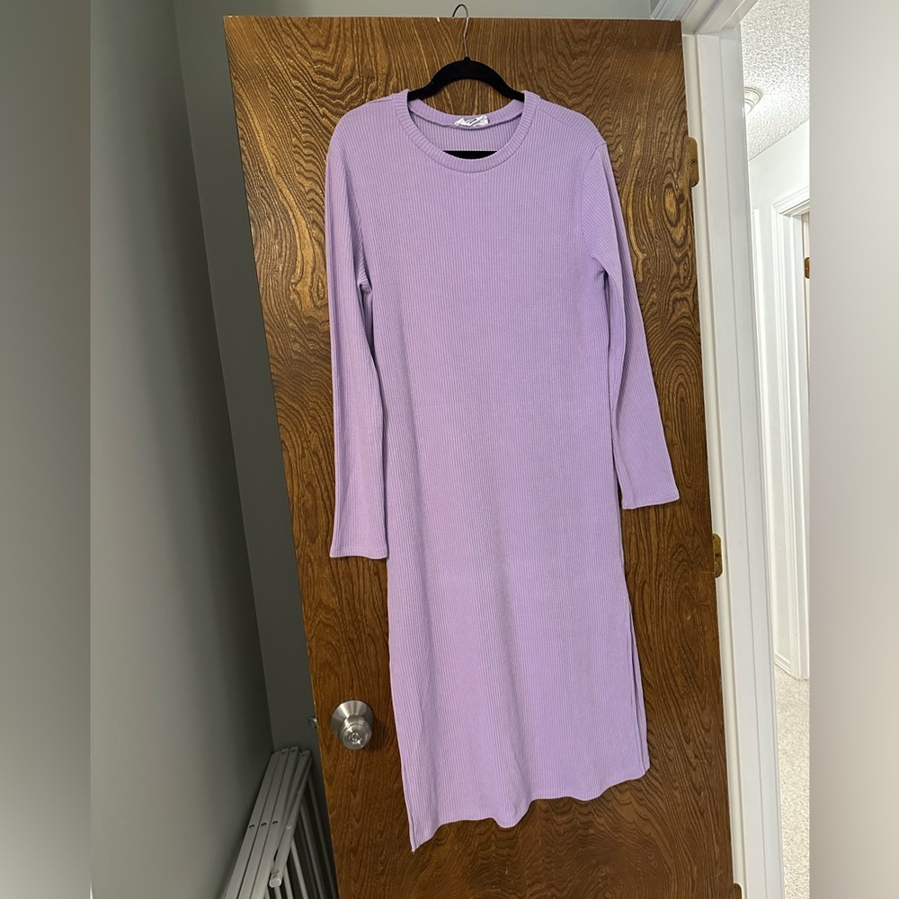 Light Purple Ribbed Midi Dress